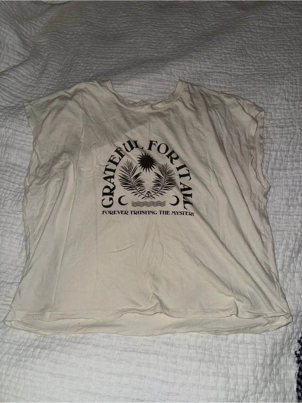 Anthropologie Cream Short Sleeve Tee with Black Graphic - Picture 2 of 4